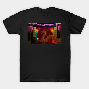 Chinese Night Garden Dragon Topiary Cherry Blossom T-Shirt